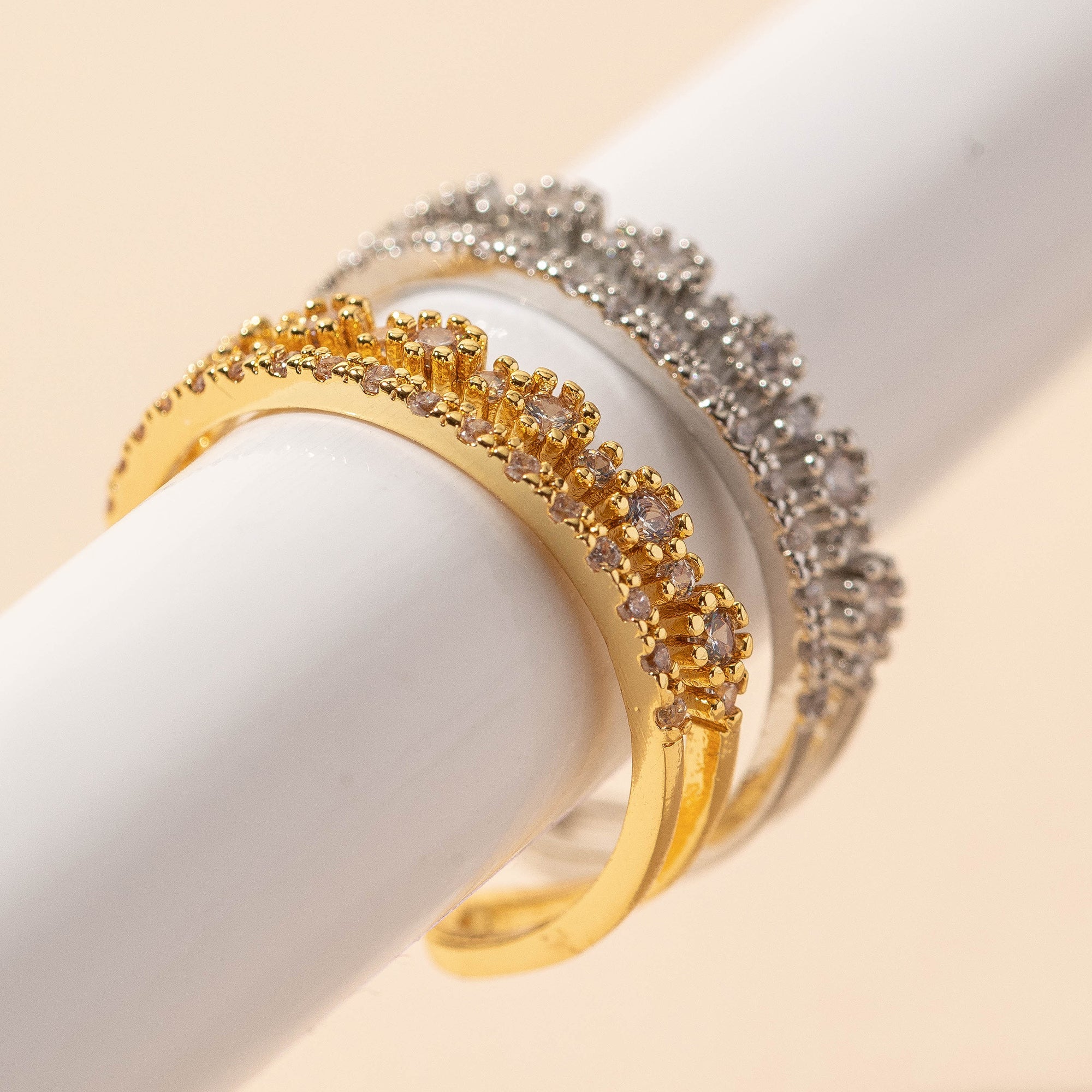 Double Floral Open CZ Ring