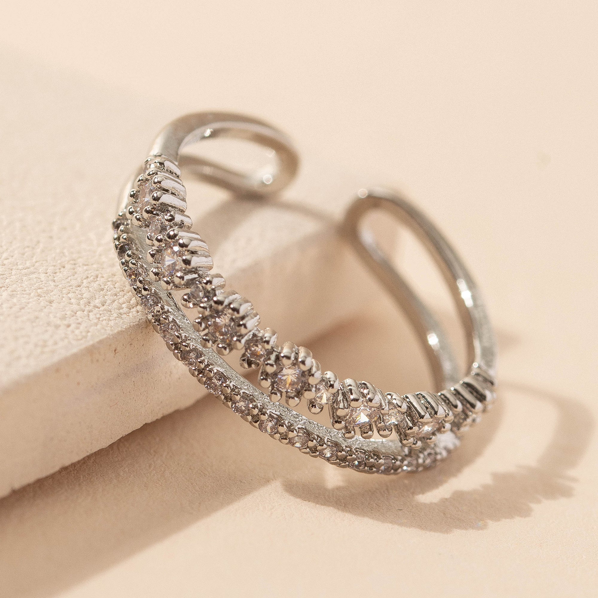 Double Floral Open CZ Ring