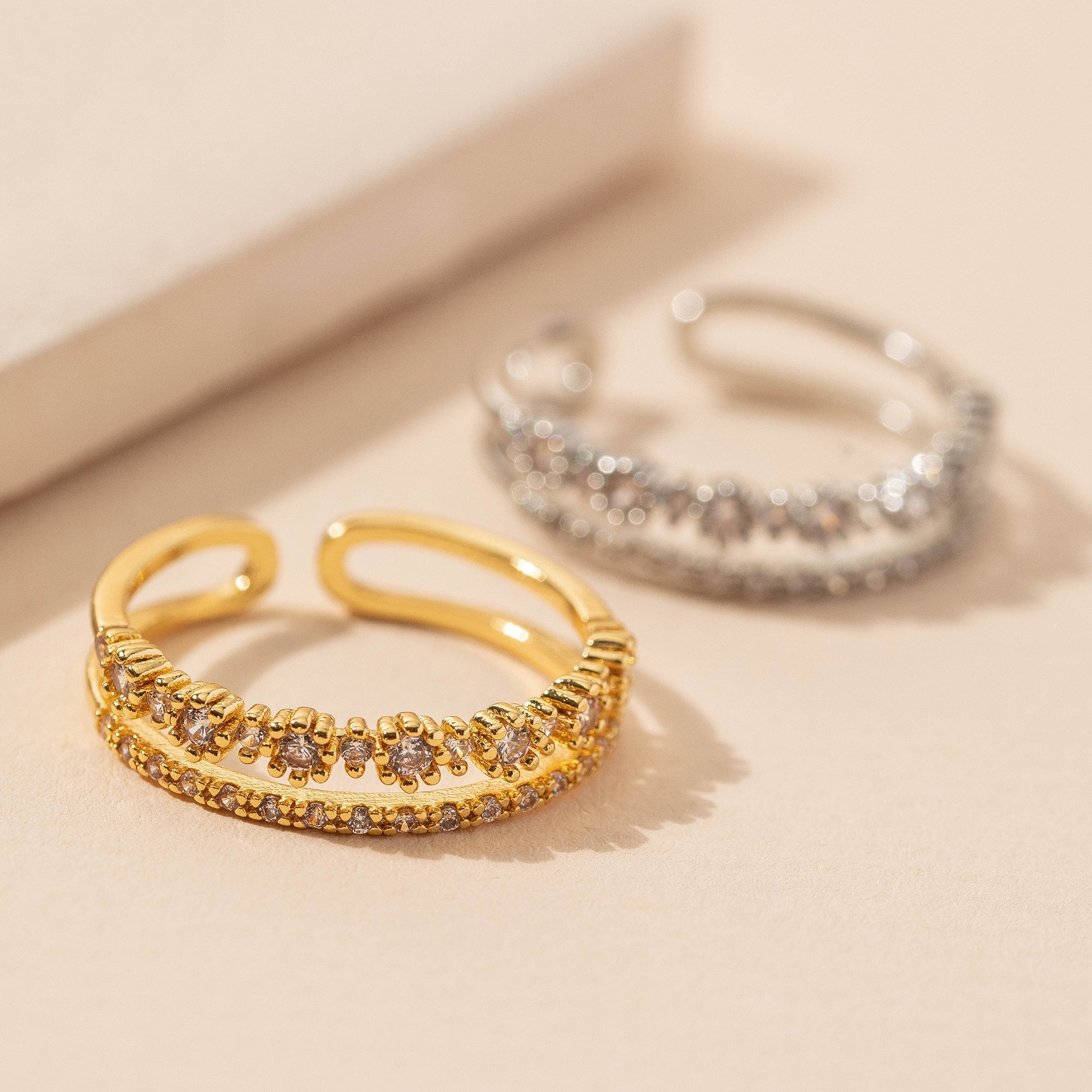 Double Floral Open CZ Ring