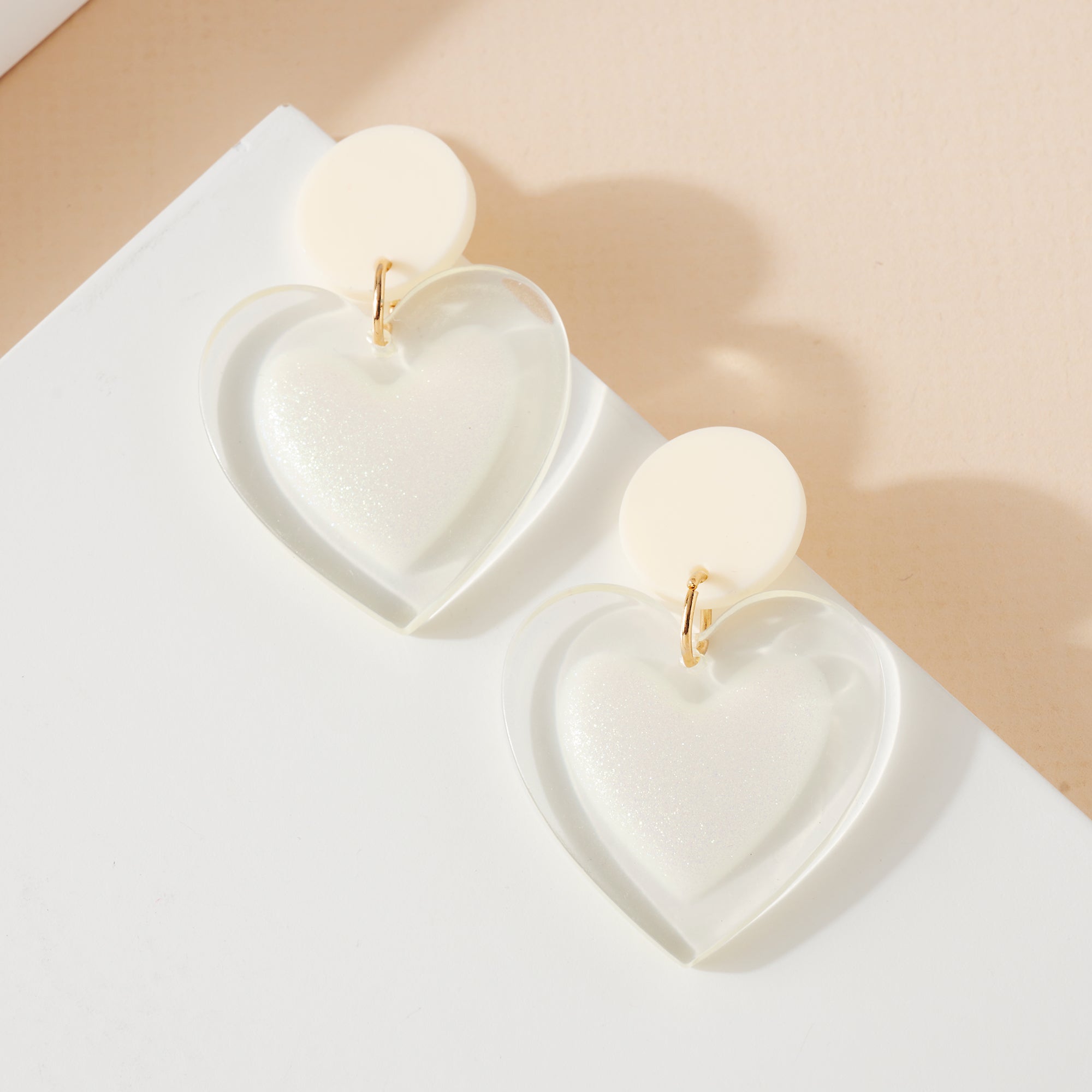 Iridescent Heart Dangling Earrings