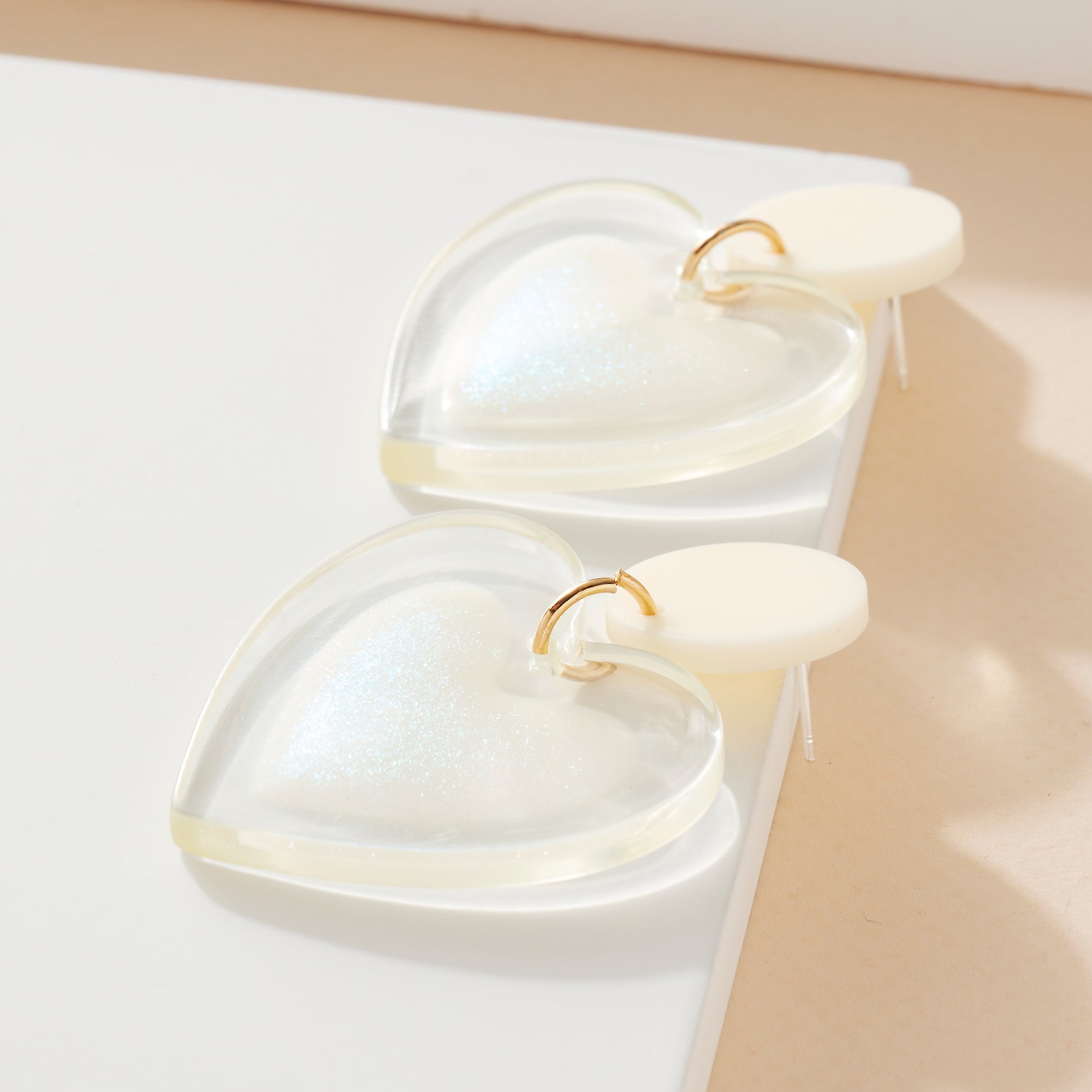 Iridescent Heart Dangling Earrings