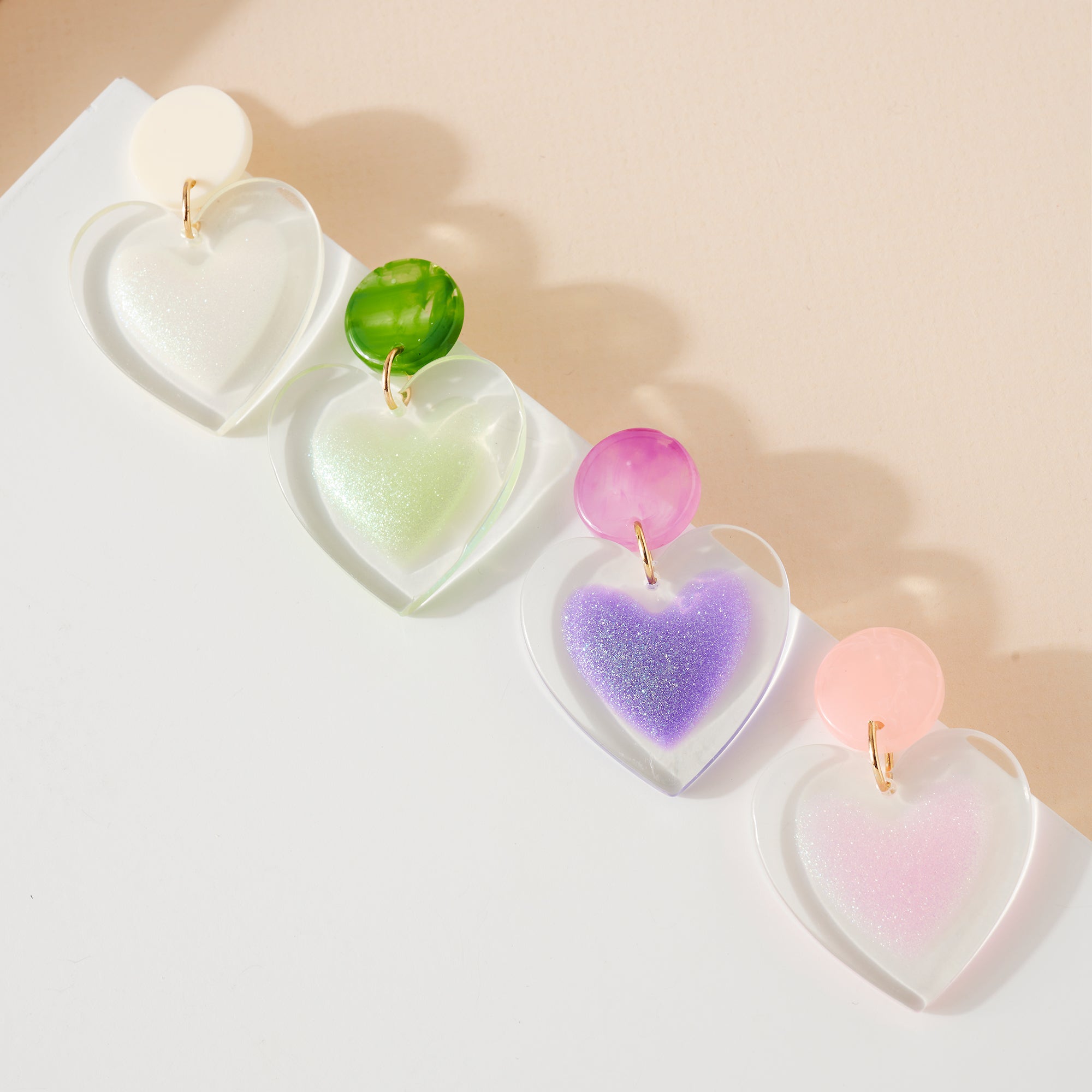 Iridescent Heart Dangling Earrings