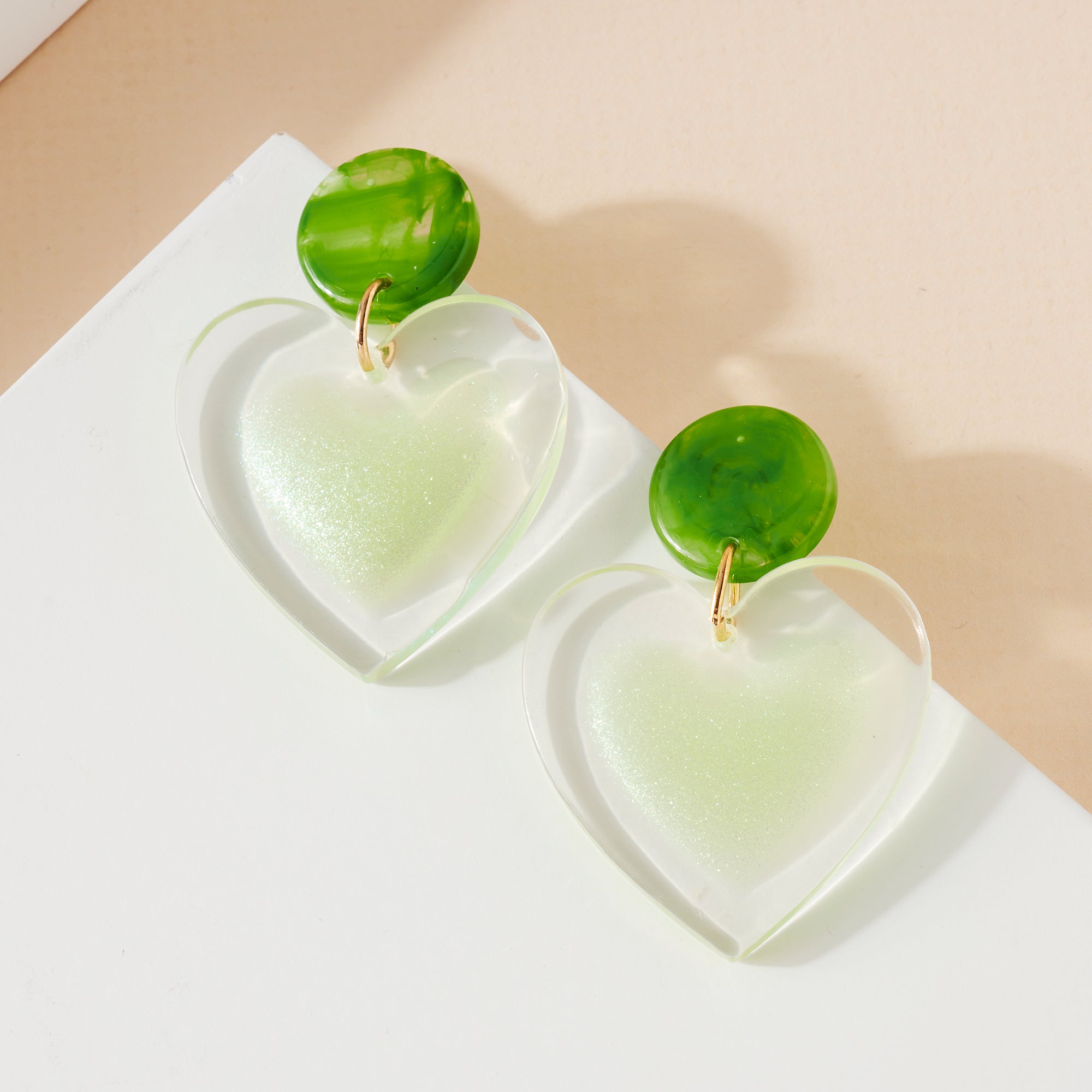 Iridescent Heart Dangling Earrings