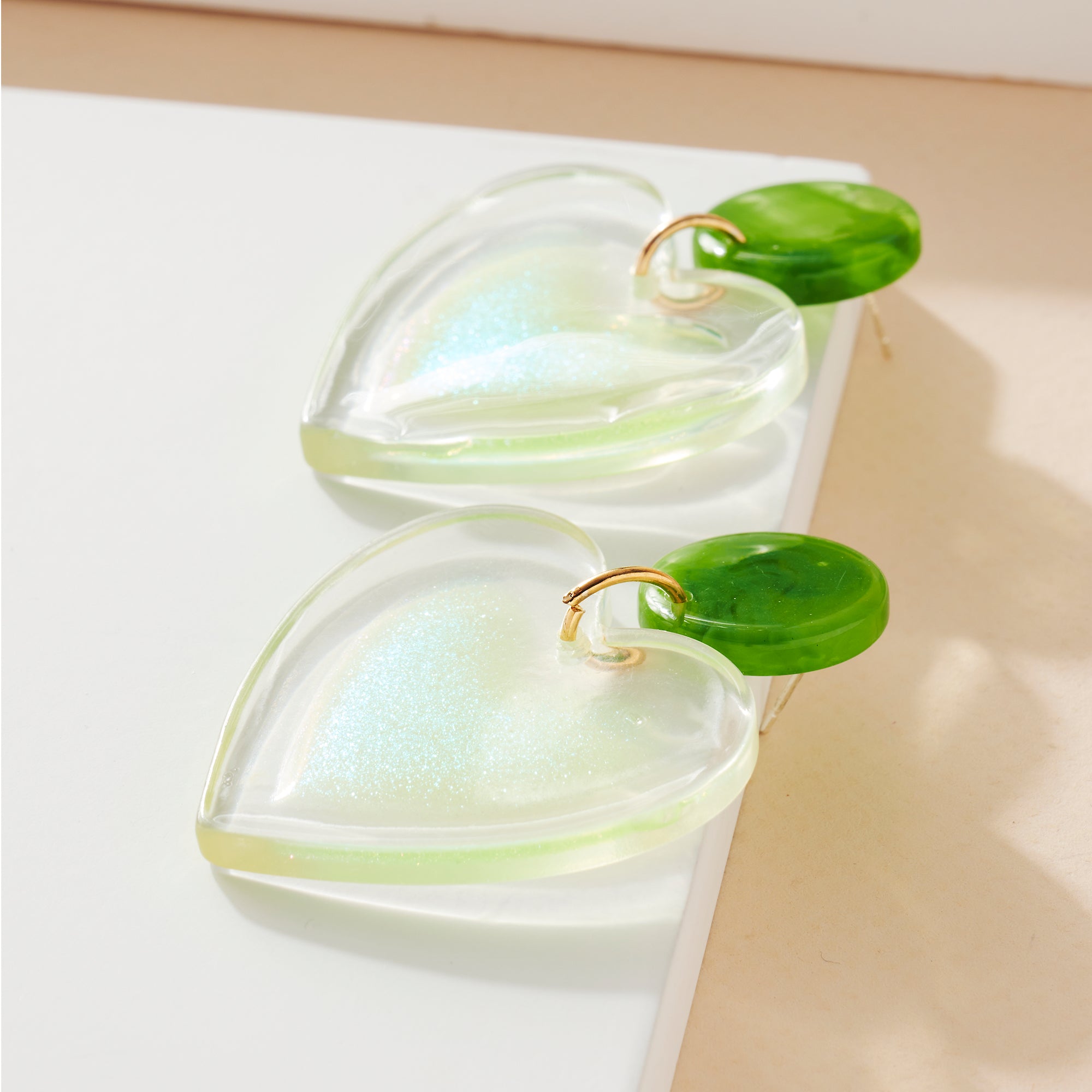 Iridescent Heart Dangling Earrings