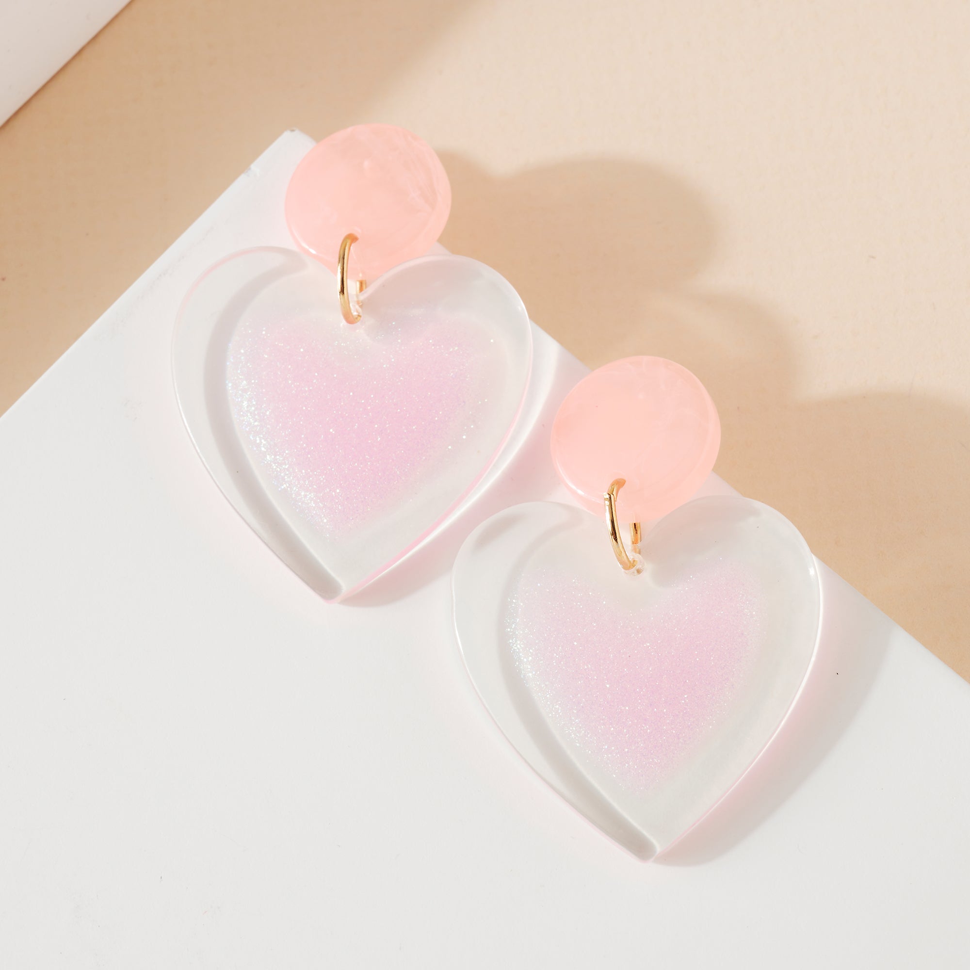 Iridescent Heart Dangling Earrings