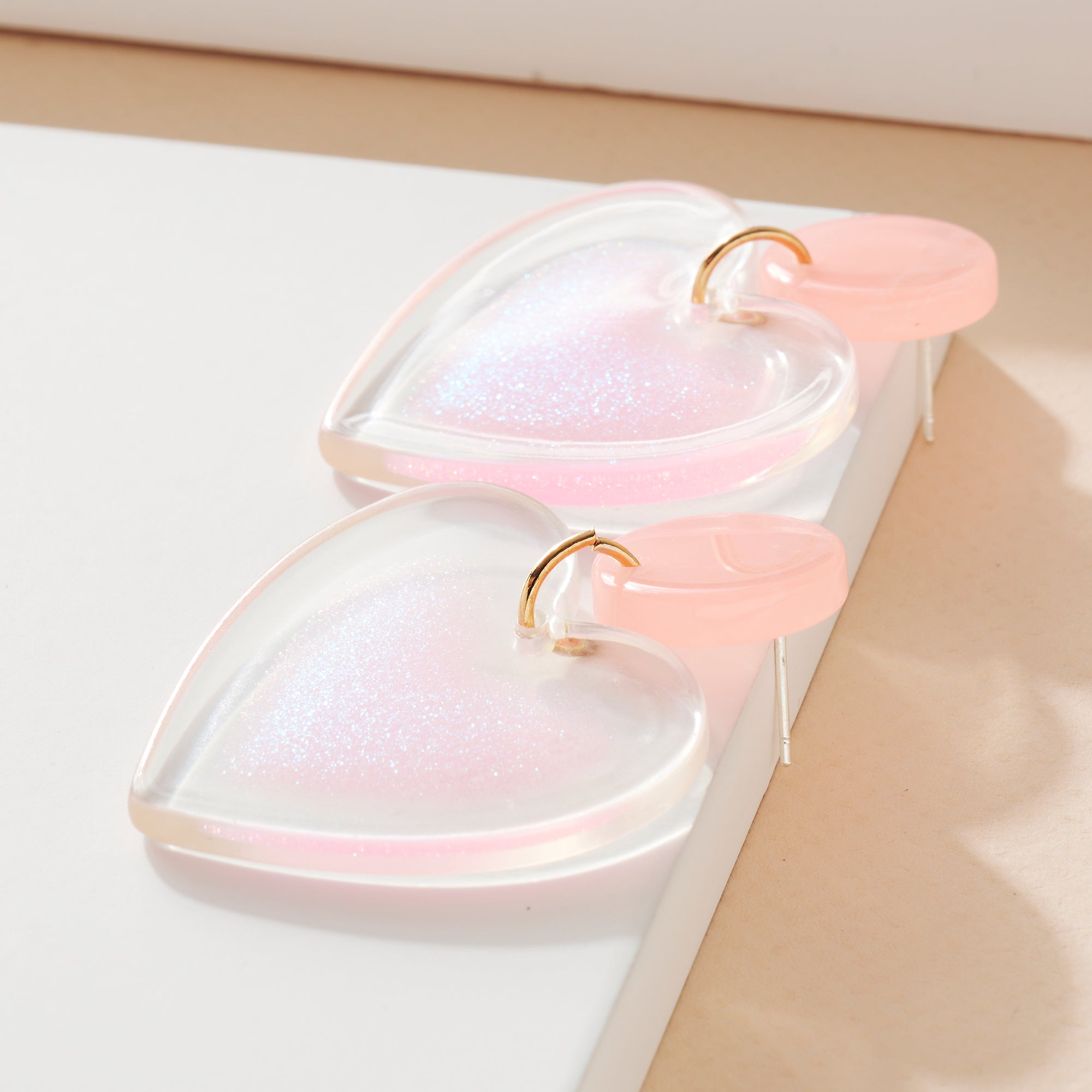 Iridescent Heart Dangling Earrings