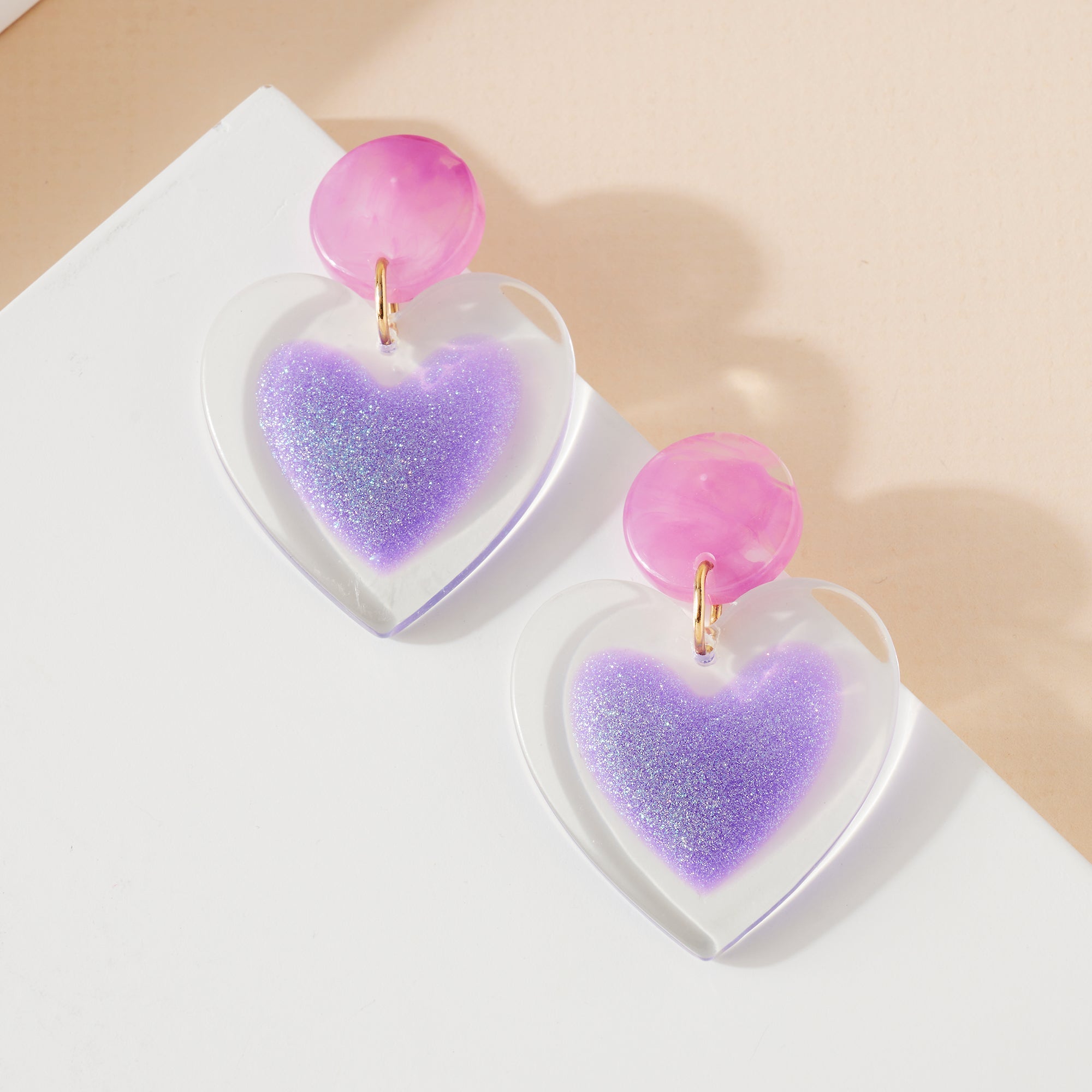 Iridescent Heart Dangling Earrings