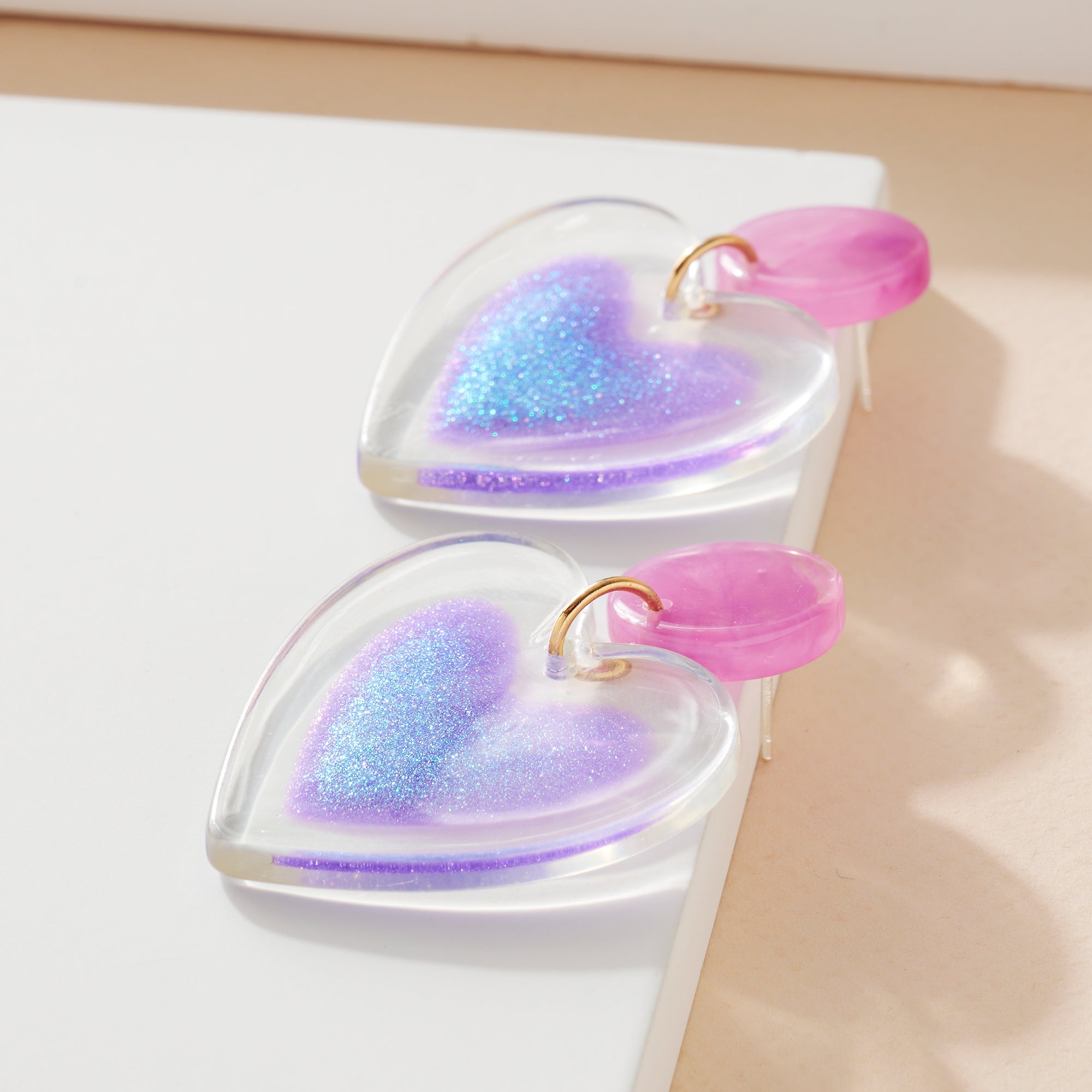 Iridescent Heart Dangling Earrings