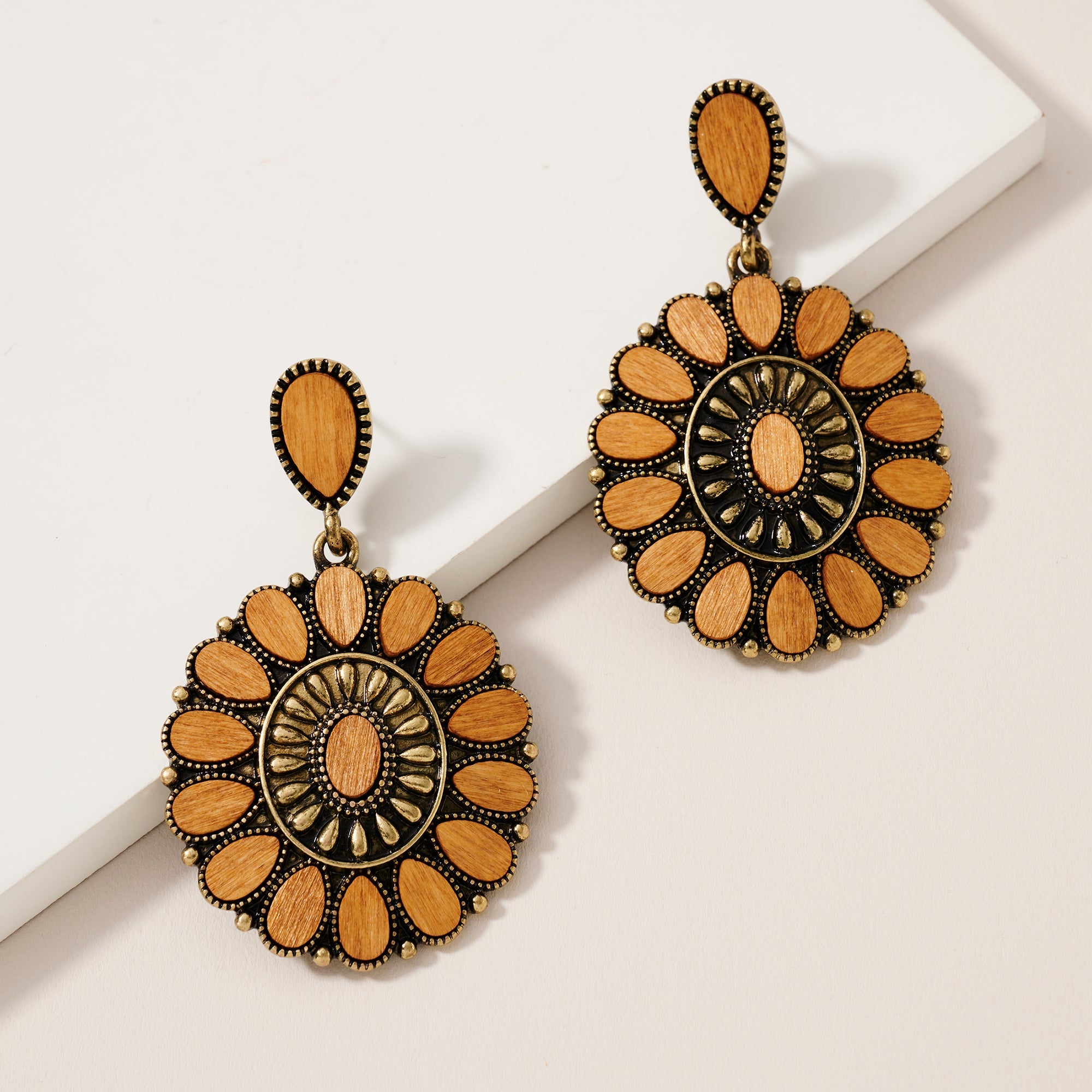 Round Wood Dangling Earrings