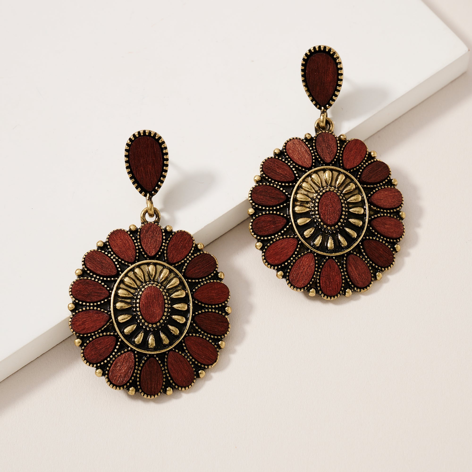 Round Wood Dangling Earrings