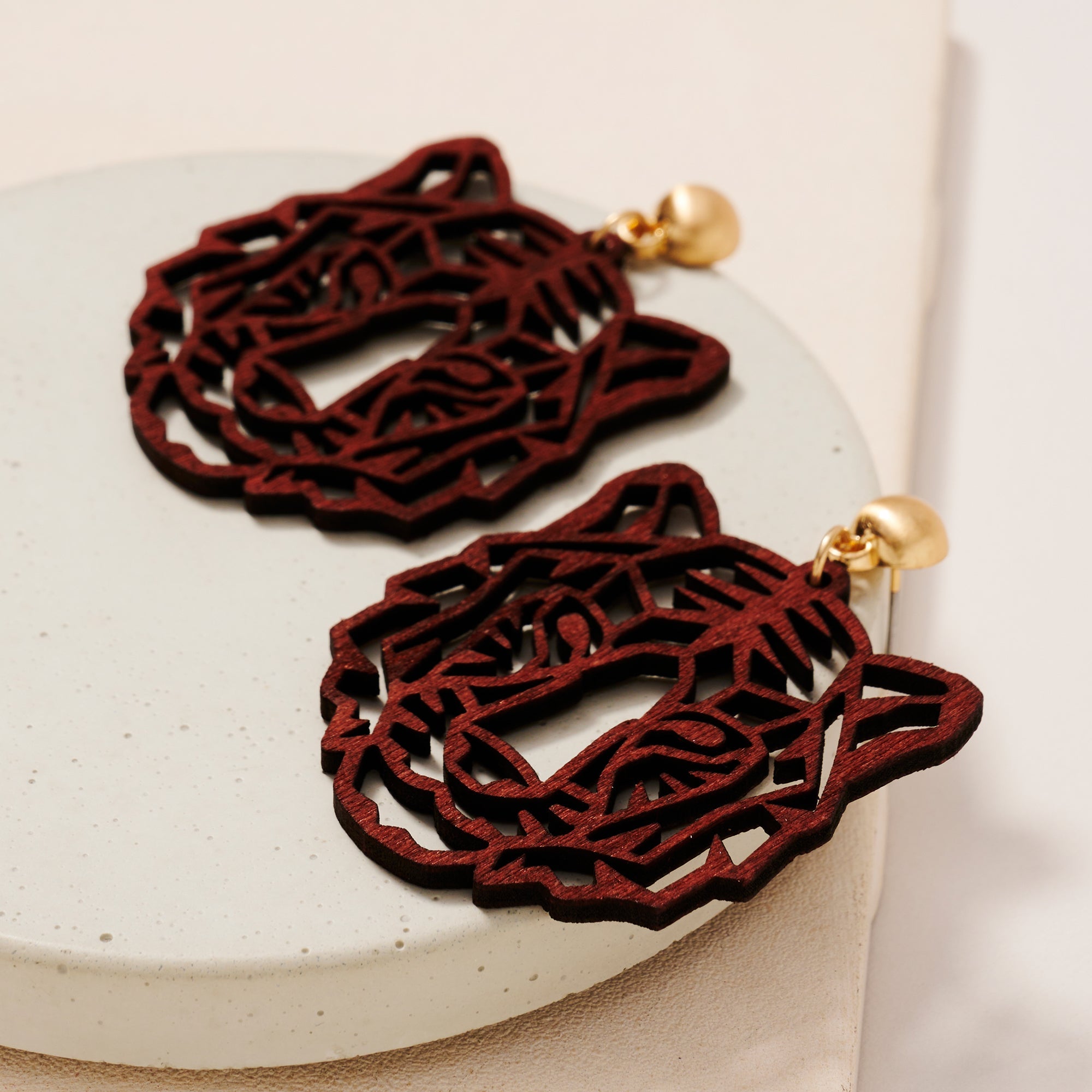 Lion Wood Dangling Earrings
