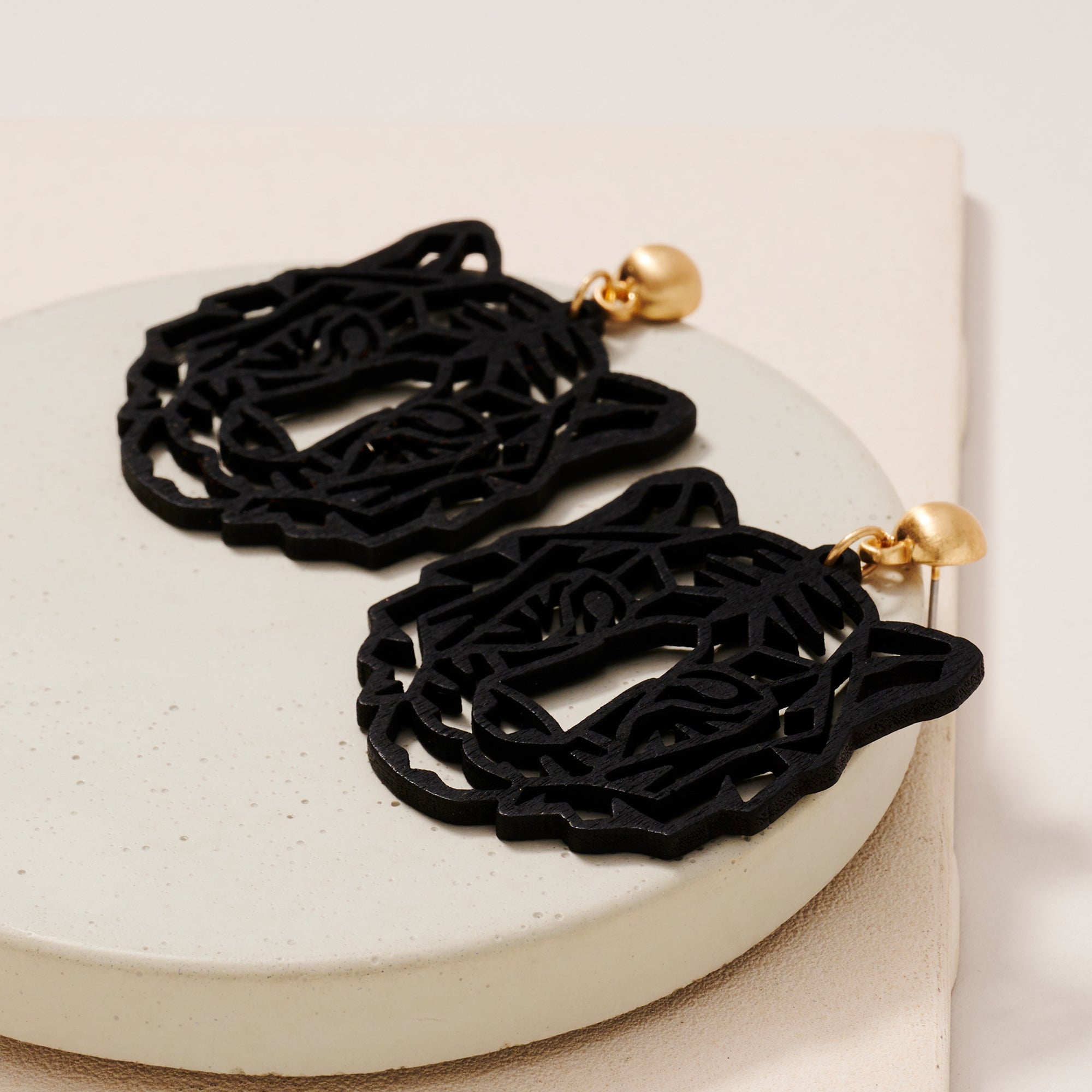 Lion Wood Dangling Earrings