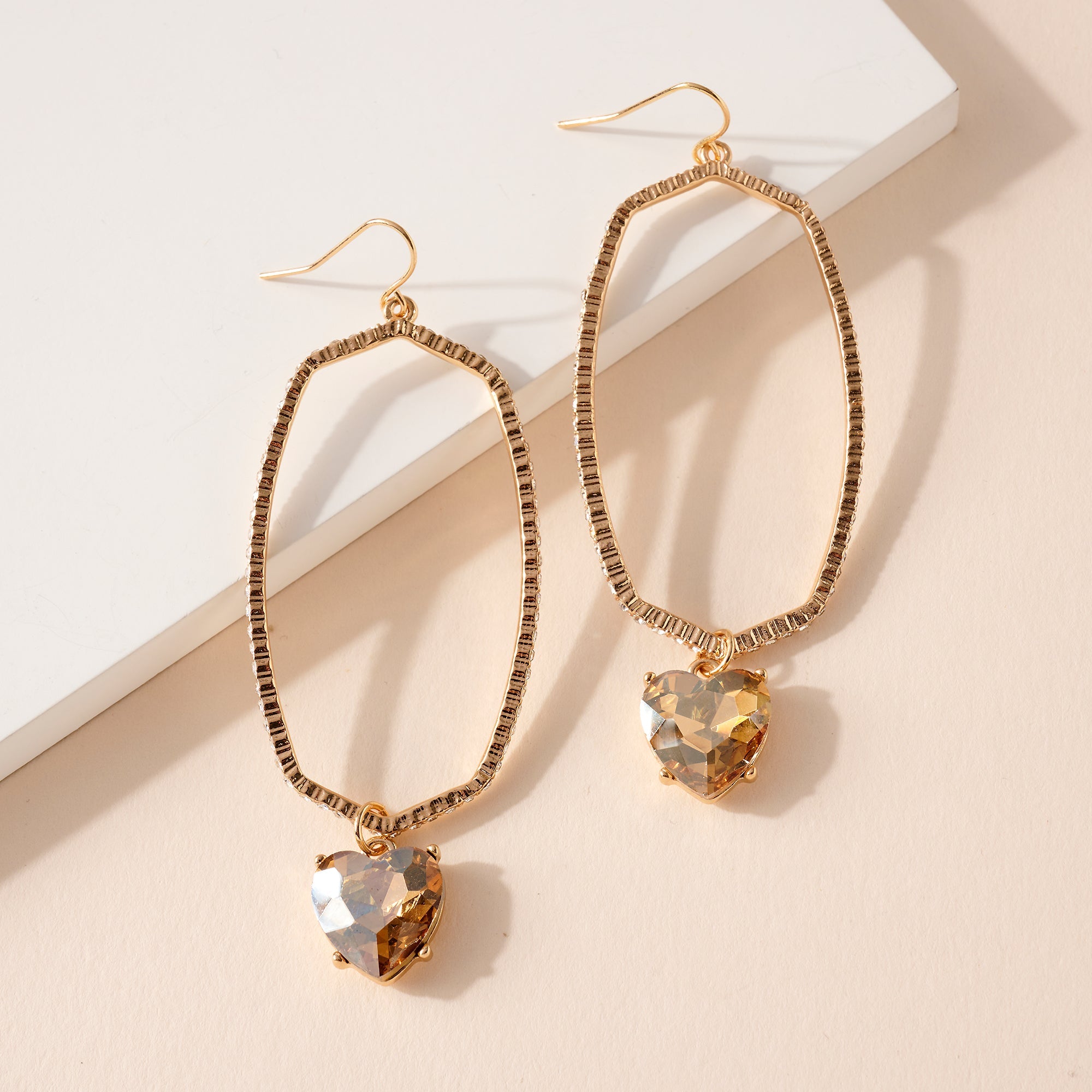 Heart Rhinestone Oval Dangling Earrings
