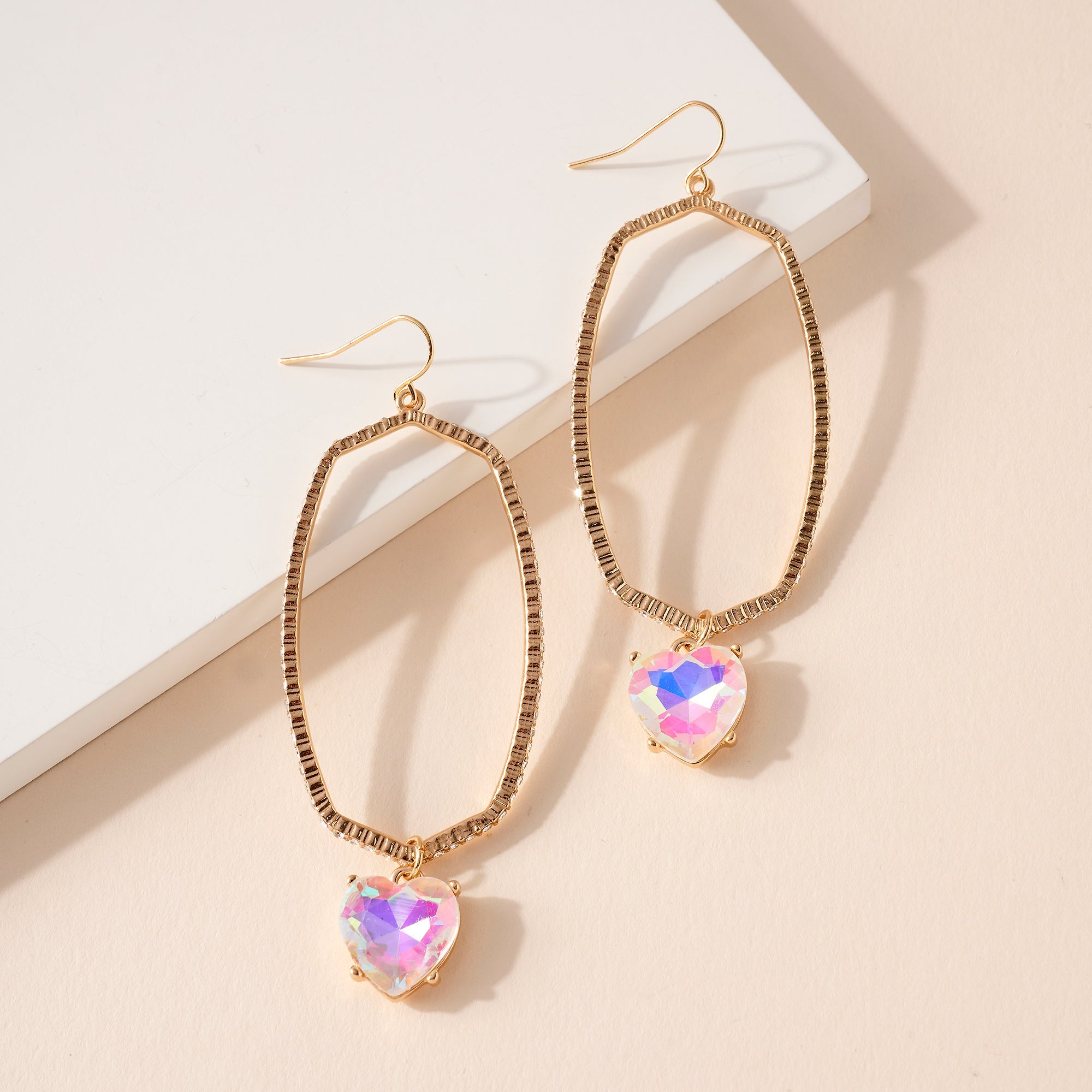 Heart Rhinestone Oval Dangling Earrings