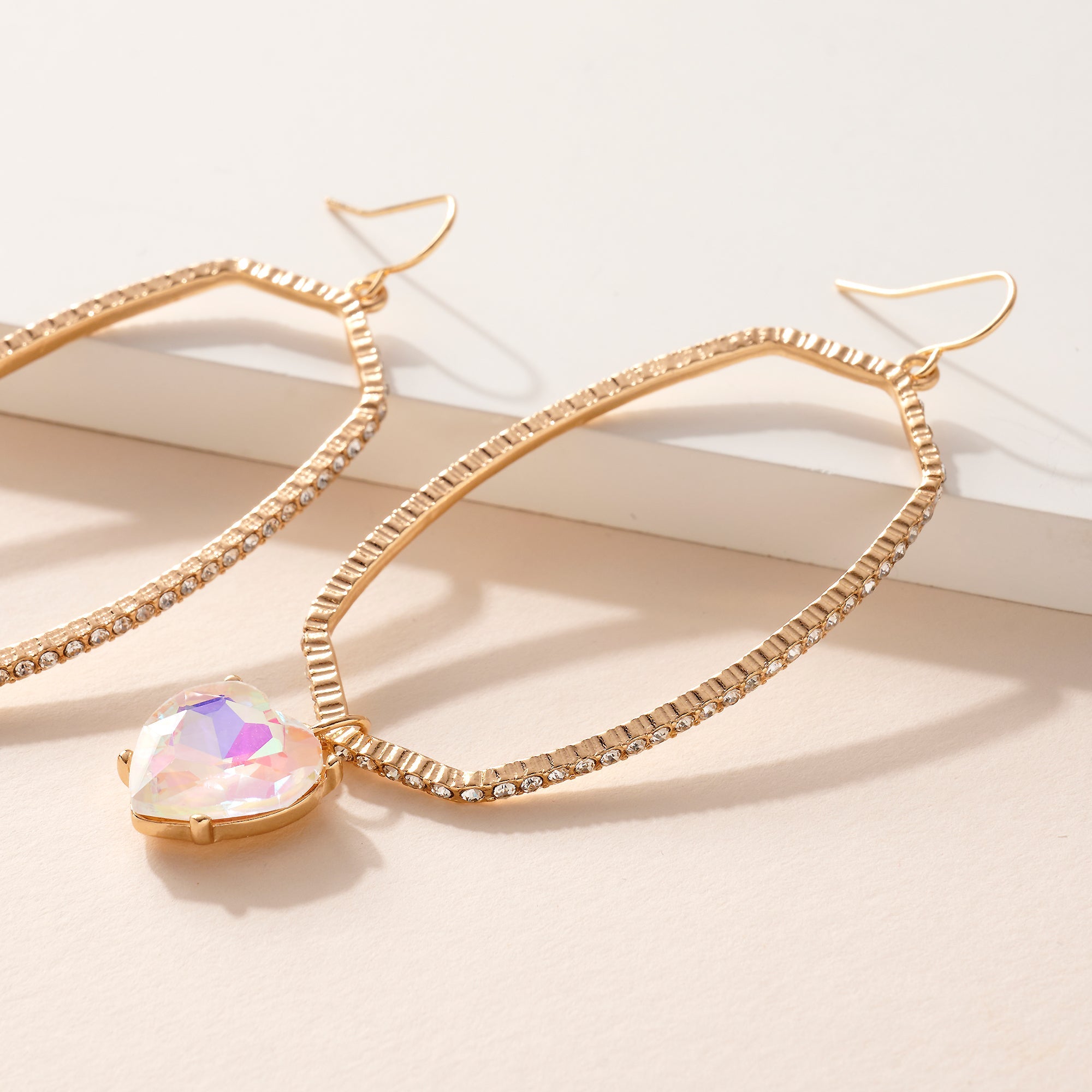 Heart Rhinestone Oval Dangling Earrings