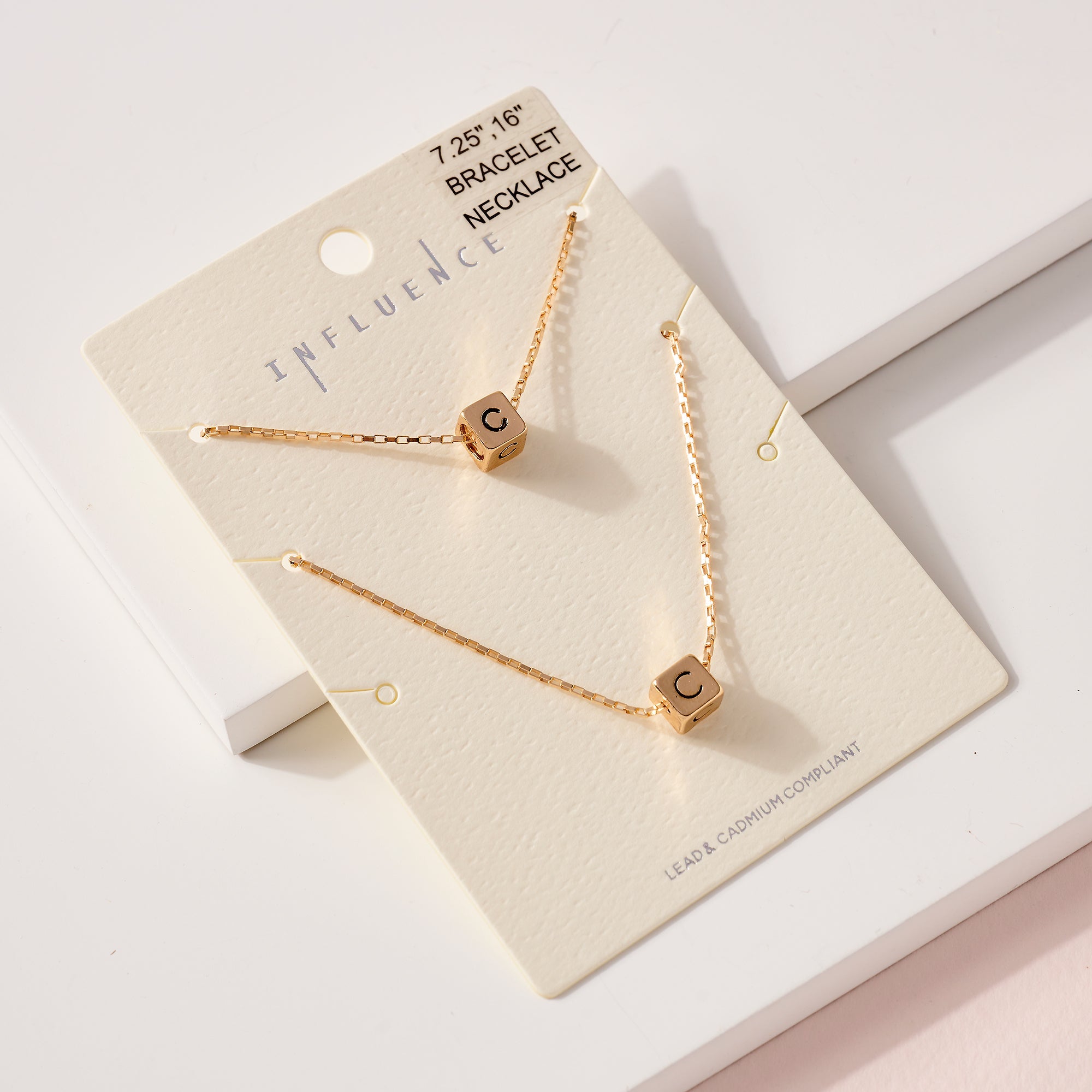 Personalized Initials Charm Necklace Bracelet Set