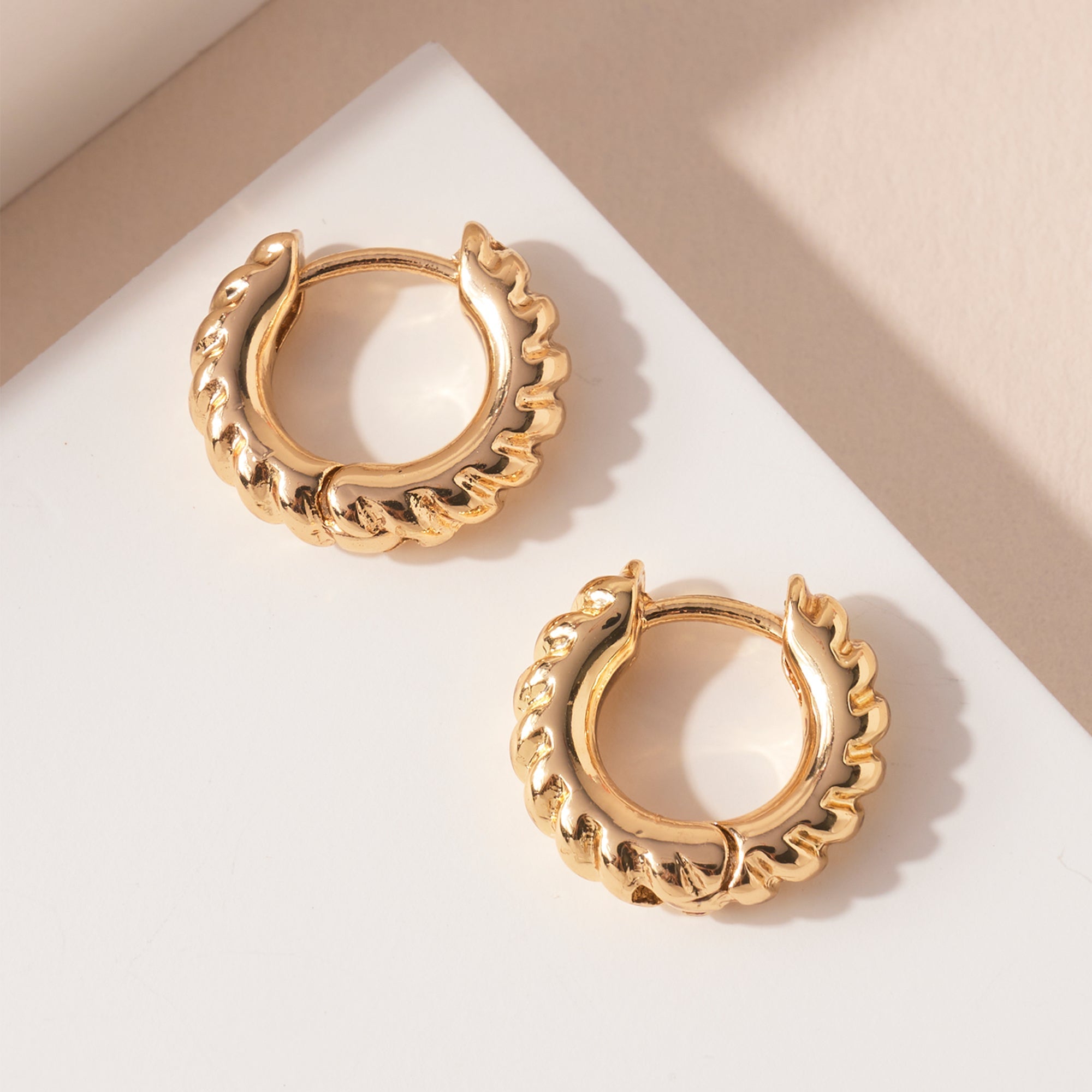 Metal Ridged Huggy Hoop Earrings