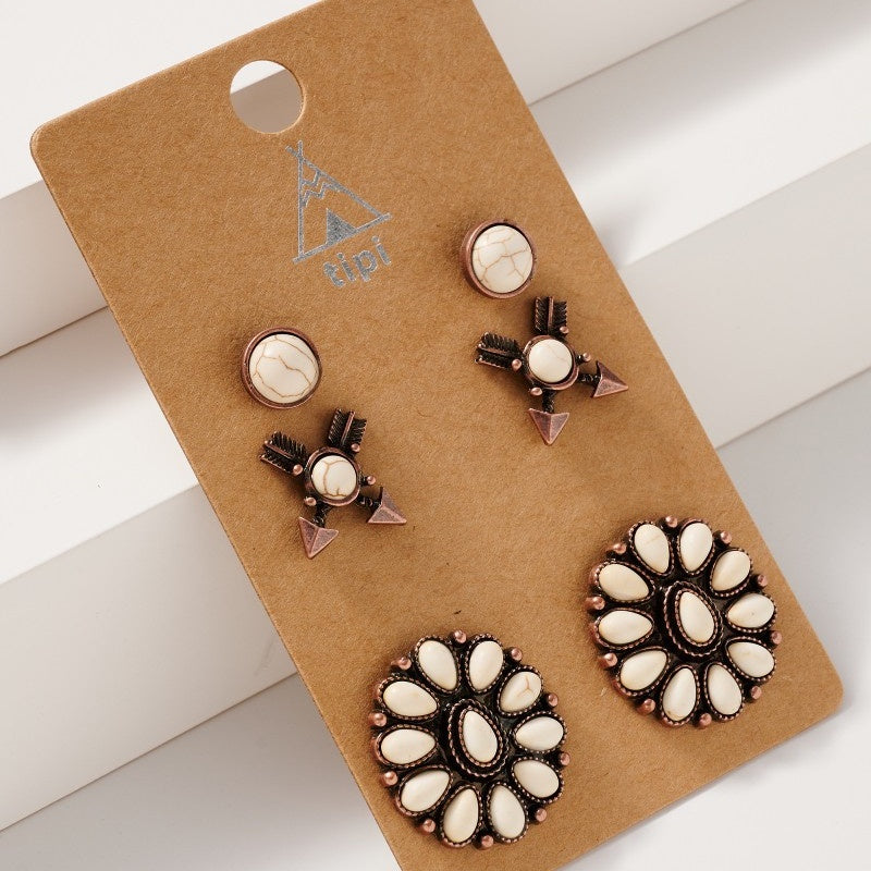 Western Design Natural Stones Stud Earrings Set