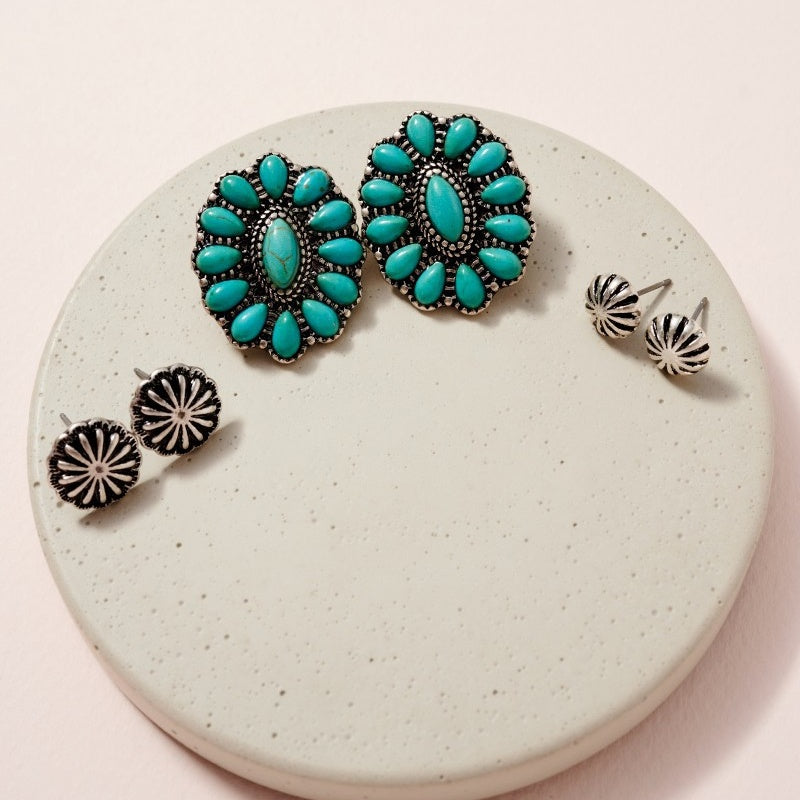 Western Design Natural Stones Stud Earrings Set