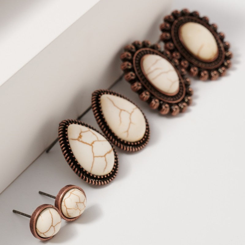 Western Design Natural Stones Stud Earrings Set