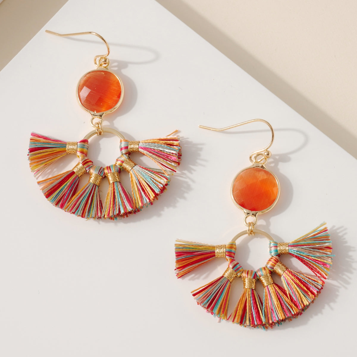 Fan Shaped Tassel Dangling Earrings
