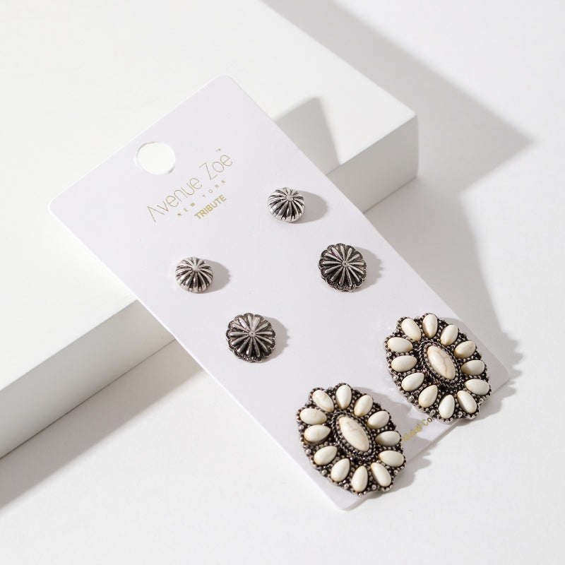 Western Design Natural Stones Stud Earrings Set