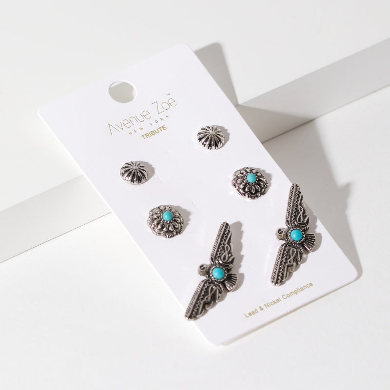 Western Design Natural Stones Stud Earrings Set