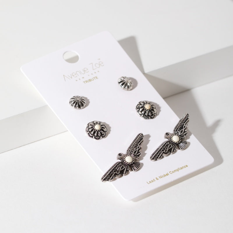 Western Design Natural Stones Stud Earrings Set