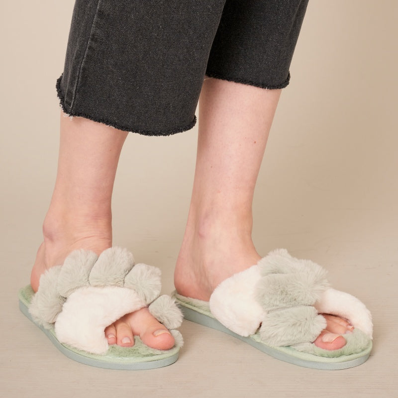 Color Block Faux Fur Slippers