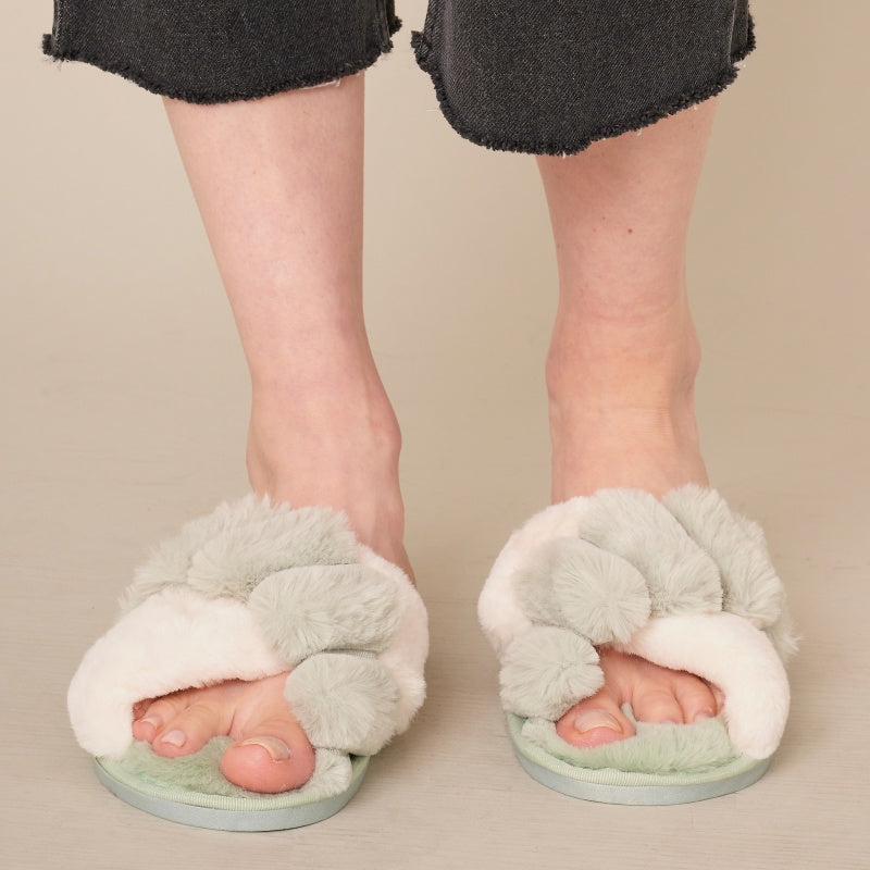 Color Block Faux Fur Slippers