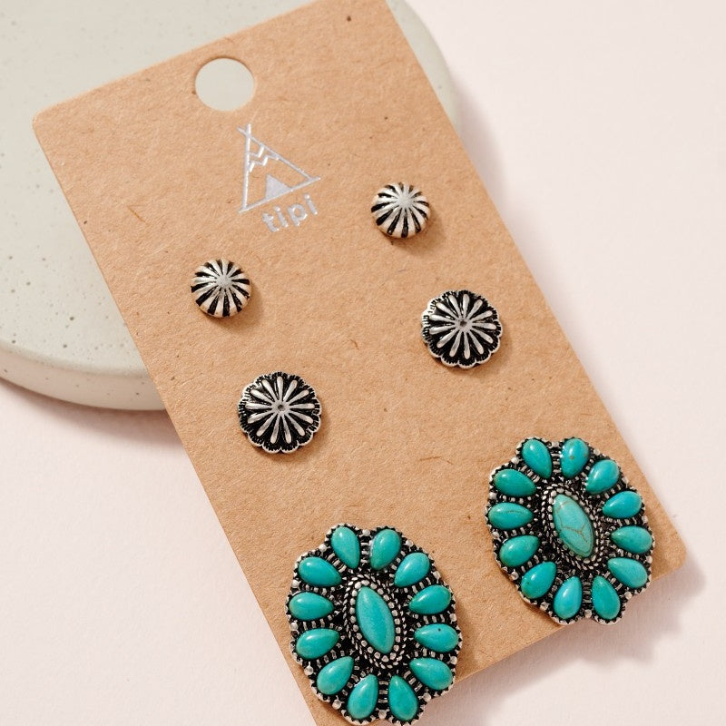 Western Design Natural Stones Stud Earrings Set