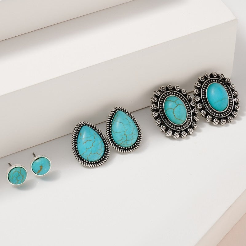 Western Design Natural Stones Stud Earrings Set