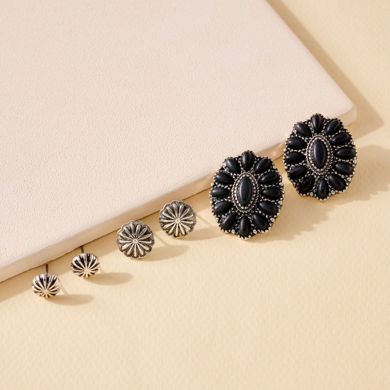 Western Design Natural Stones Stud Earrings Set