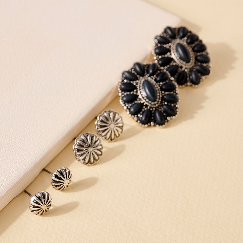 Western Design Natural Stones Stud Earrings Set