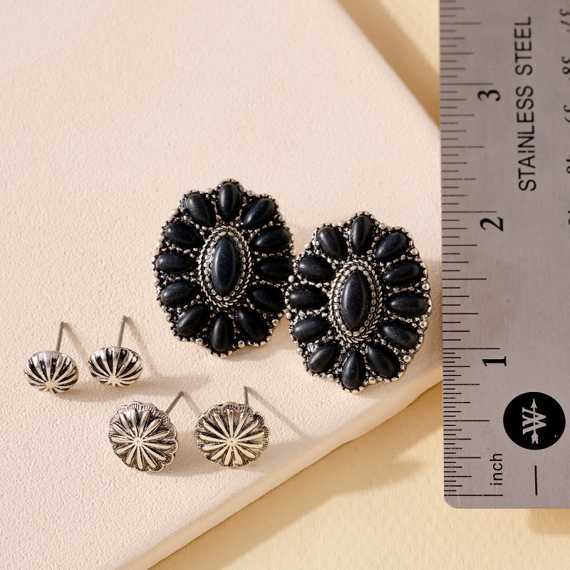 Western Design Natural Stones Stud Earrings Set