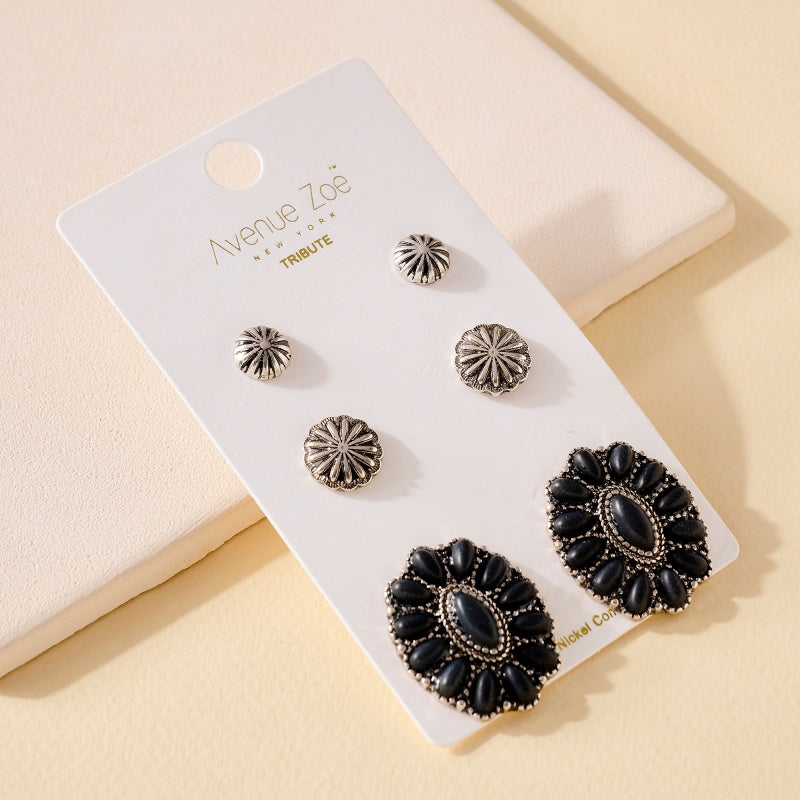 Western Design Natural Stones Stud Earrings Set