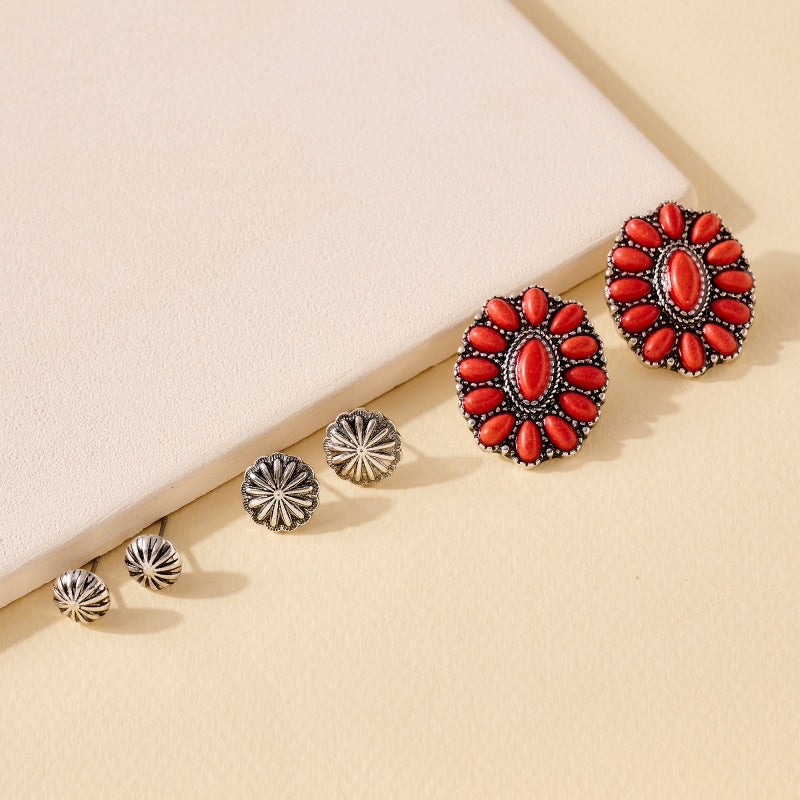 Western Design Natural Stones Stud Earrings Set