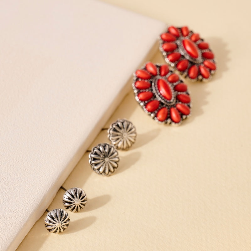 Western Design Natural Stones Stud Earrings Set