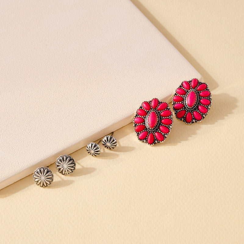 Western Design Natural Stones Stud Earrings Set