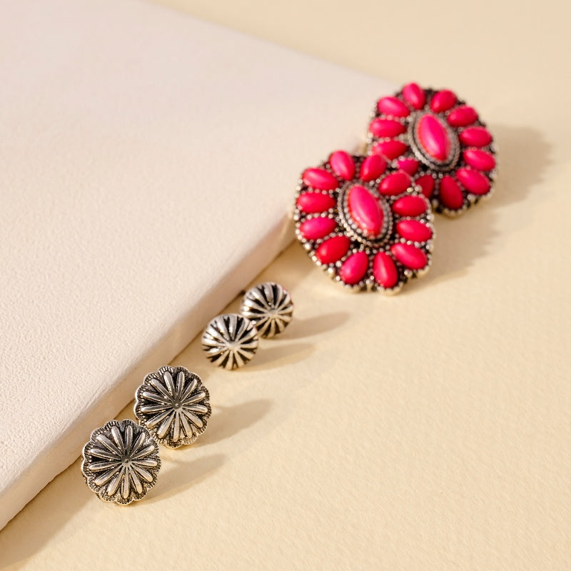 Western Design Natural Stones Stud Earrings Set