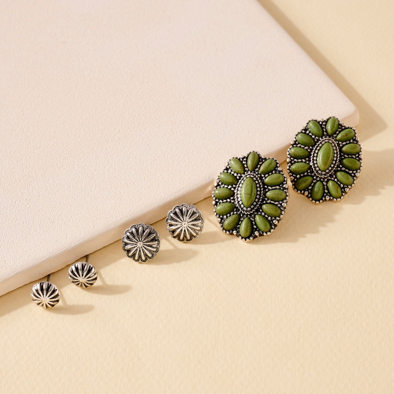 Western Design Natural Stones Stud Earrings Set