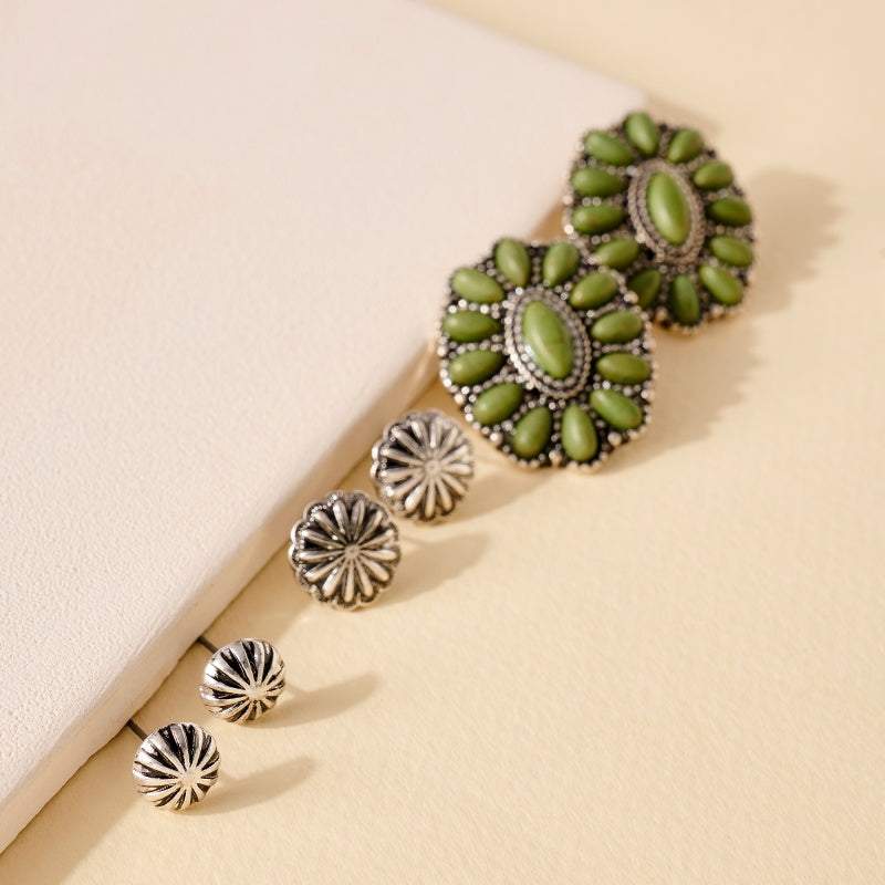 Western Design Natural Stones Stud Earrings Set
