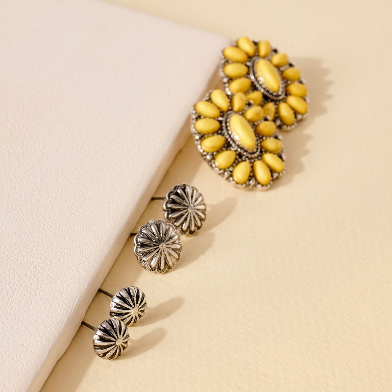 Western Design Natural Stones Stud Earrings Set