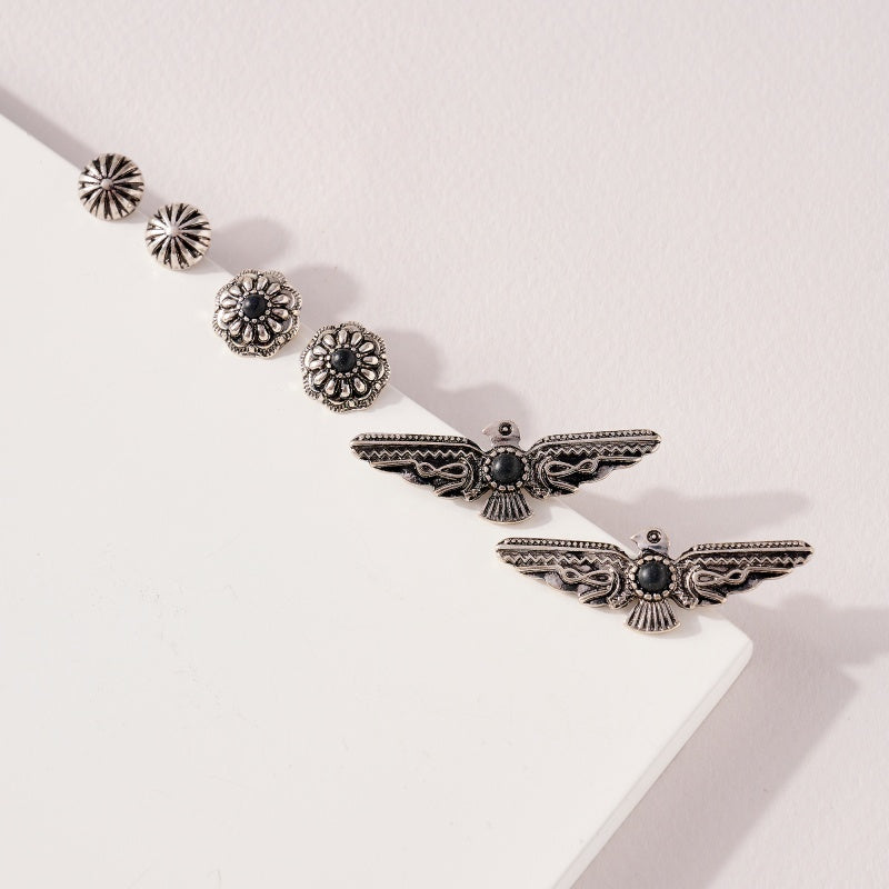 Western Design Natural Stones Stud Earrings Set