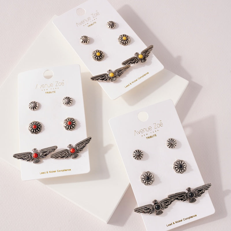 Western Design Natural Stones Stud Earrings Set