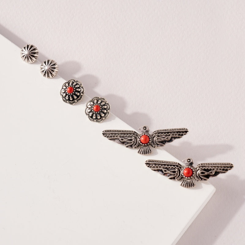 Western Design Natural Stones Stud Earrings Set