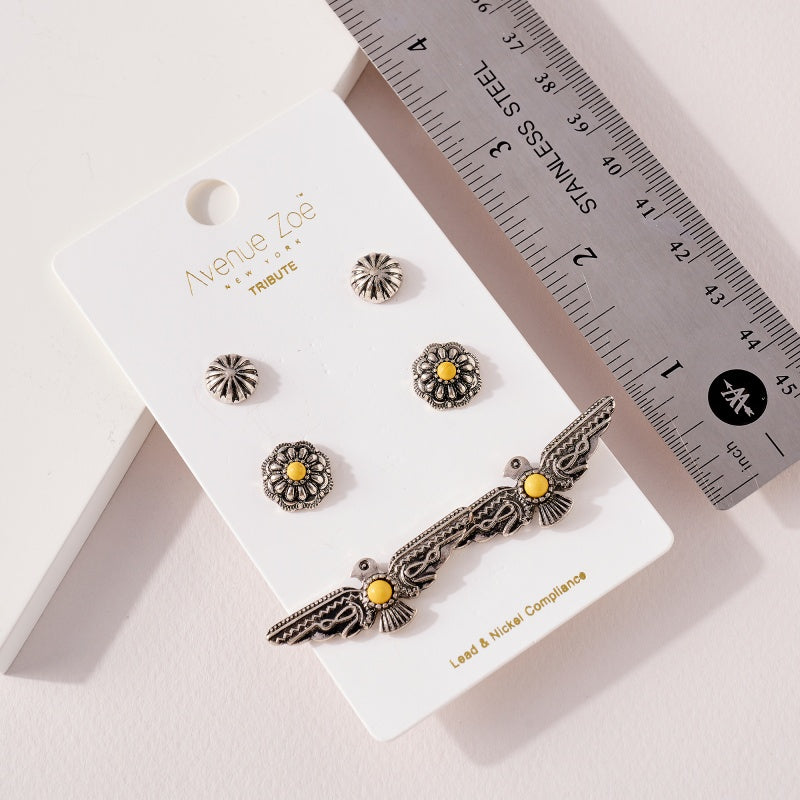 Western Design Natural Stones Stud Earrings Set