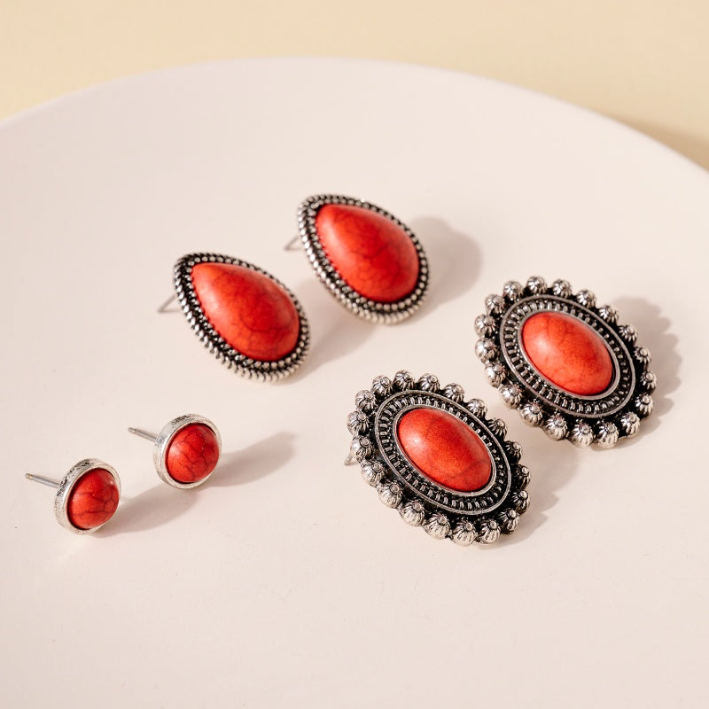 Western Design Natural Stones Stud Earrings Set