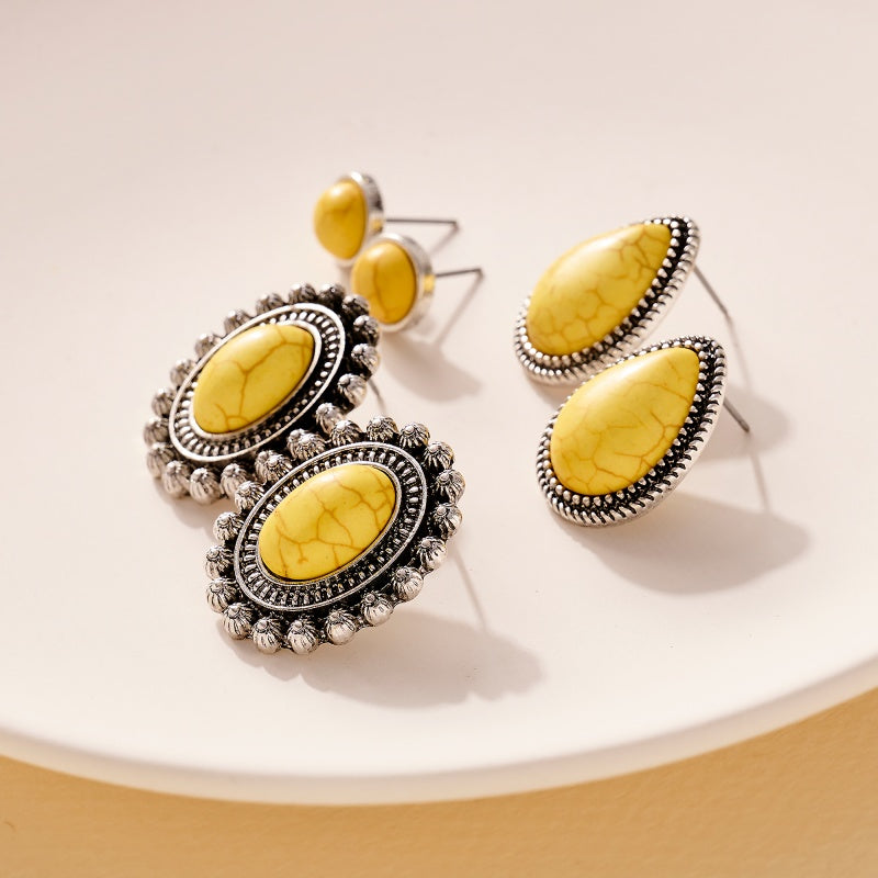 Western Design Natural Stones Stud Earrings Set