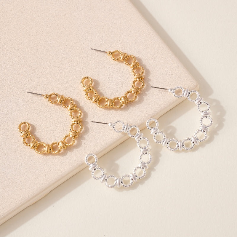 Ridged Links Hoop Earrings